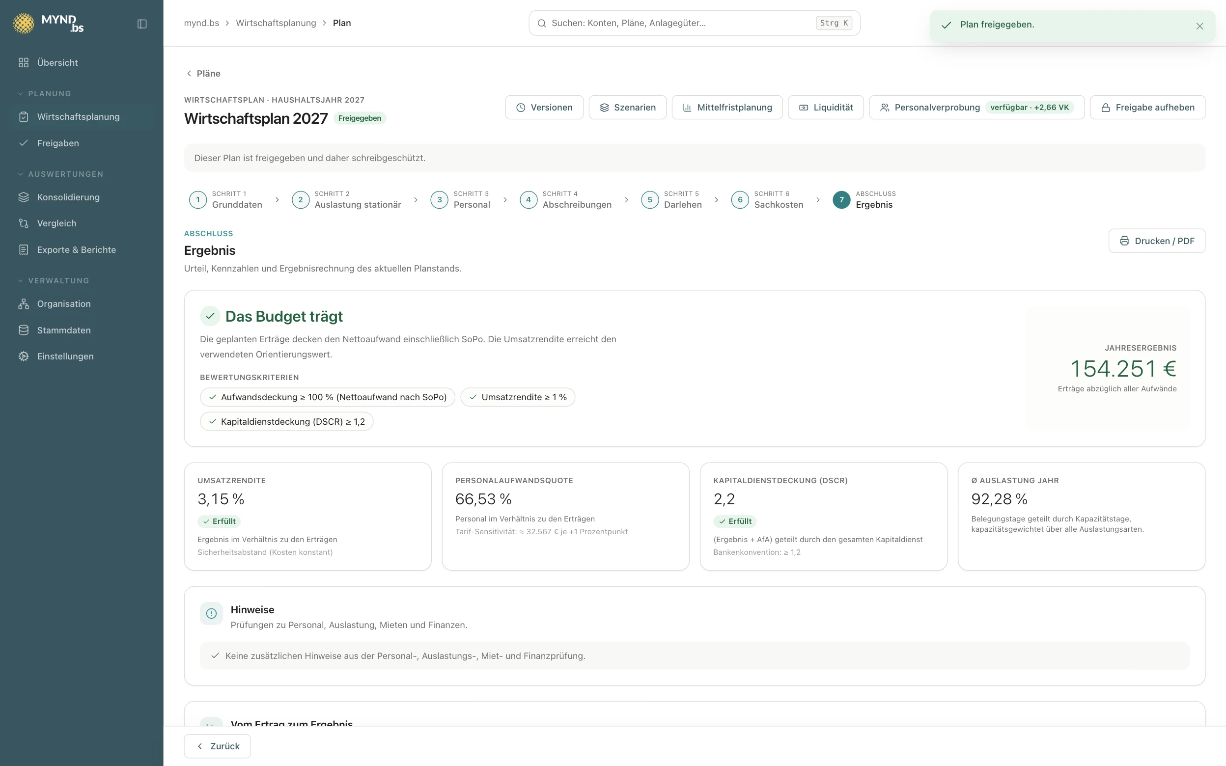 Freigabe: Plan freigegeben und schreibgeschützt